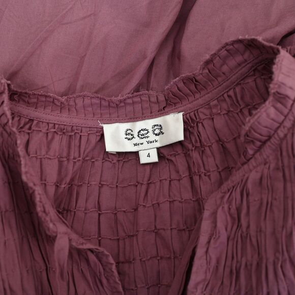 Sea New York Rene Mini Dress Smocked Cotton Purple Flutter Sleeve S 4 258602 - Picture 5 of 6
